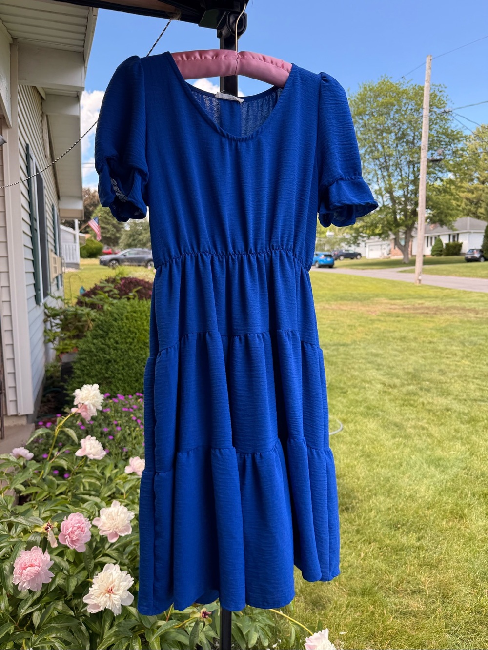 Reborn J Vibrant Cobalt Blue Tiered Midi Dress
